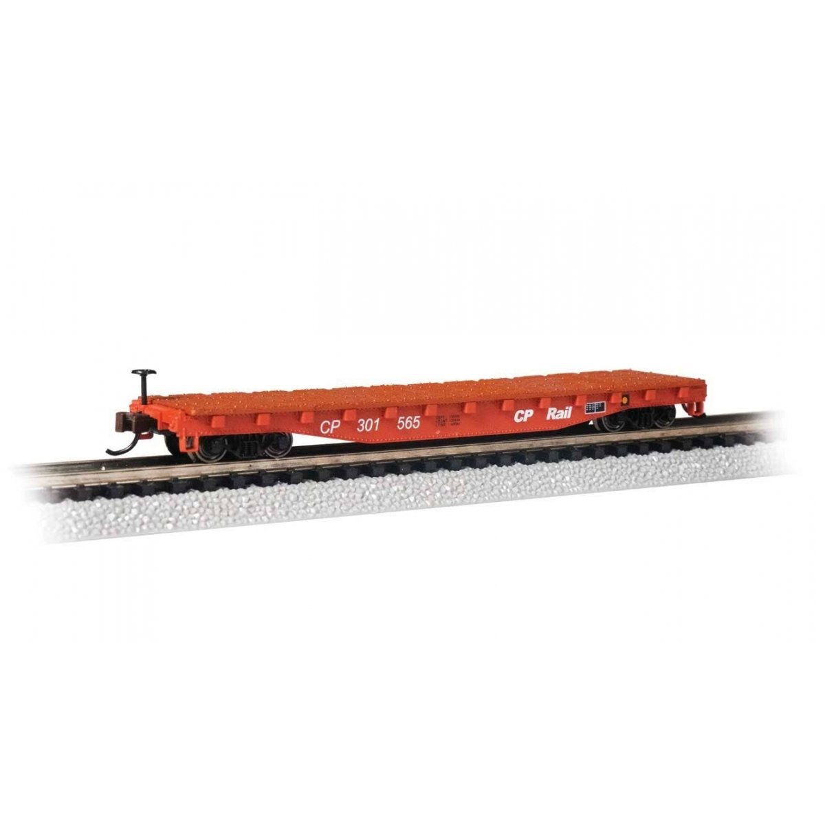52′ Steel Flatcar - Ready to Run -- CP Rail 301565 (Action Red, white)