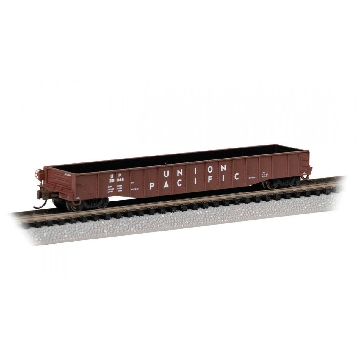 52′6′ Drop-End Gondola - Ready to Run -- Union Pacific 30868 (Boxcar Red, white)