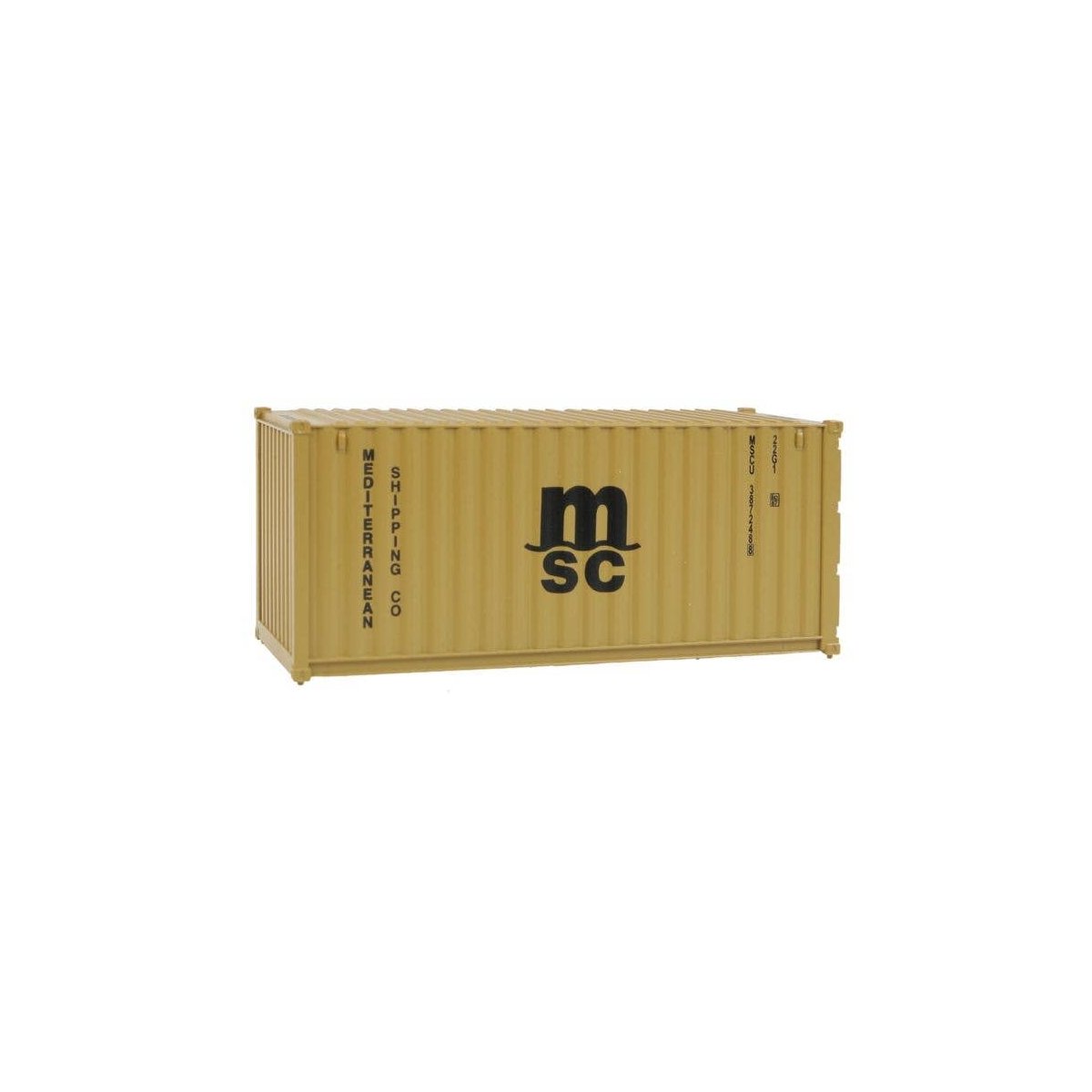 20′ Corrugated Container - Assembled -- Mediterranean Shipping Co. (MSC) (yellow), HO, Walthers SceneMaster 8057