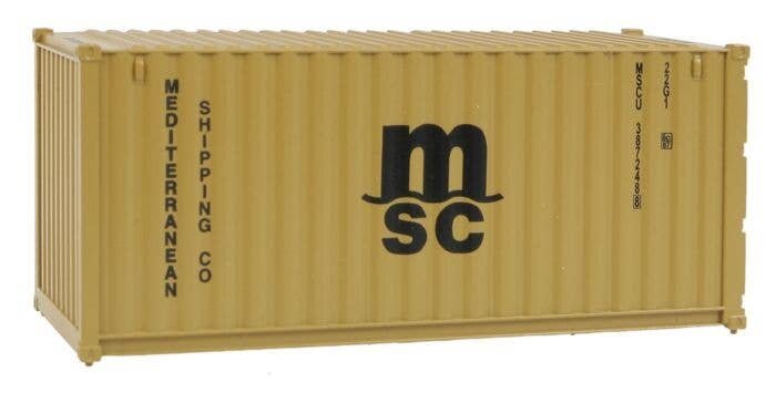 20′ Corrugated Container - Assembled -- Mediterranean Shipping Co. (MSC) (yellow), HO, Walthers SceneMaster 8057