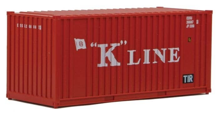20′ Corrugated Container with Flat Panel - Assembled -- K-Line (red, white), HO, Walthers SceneMaster 8013