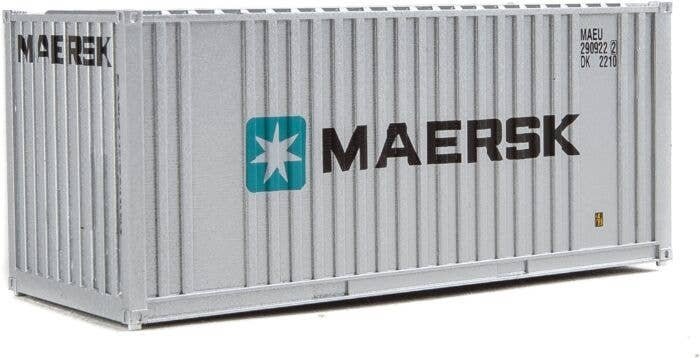 20′ Corrugated Container with Flat Panel - Assembled -- Maersk, HO, Walthers SceneMaster 8001