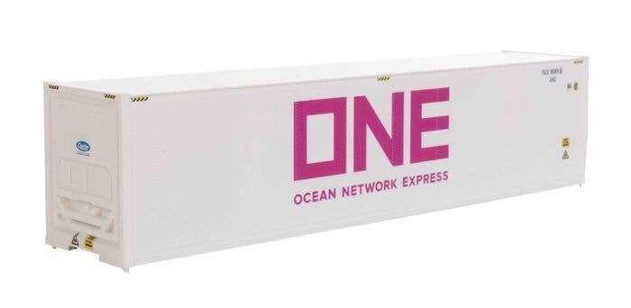 40′ Hi-Cube Smooth-Side Reefer Container - Assembled -- Ocean Network Express - ONE (white, magen, HO, Walthers SceneMaster 83