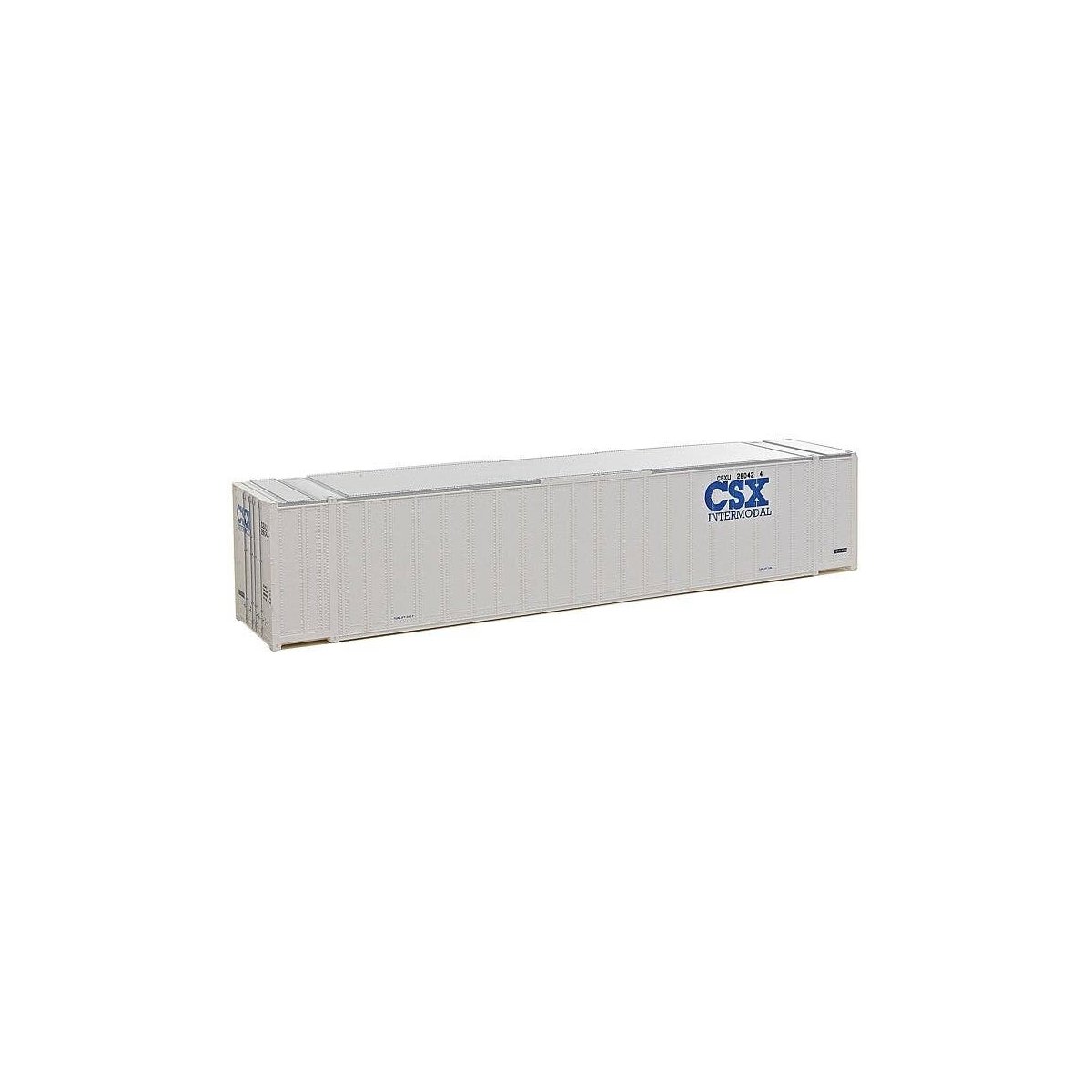 48′ Ribbed Side Container - Assembled -- CSX Intermodal (white, blue), HO, Walthers SceneMaster 8464