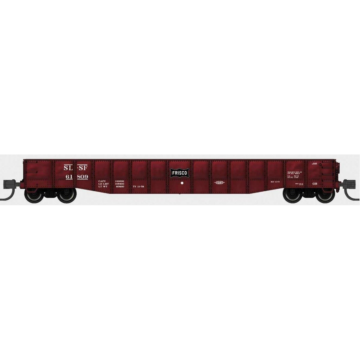52′6′ 15-Panel Mill Gondola - Heavily Dented Sides - Ready to Run -- St. Louis-San Francisco 61635 (Boxcar Red, white, black