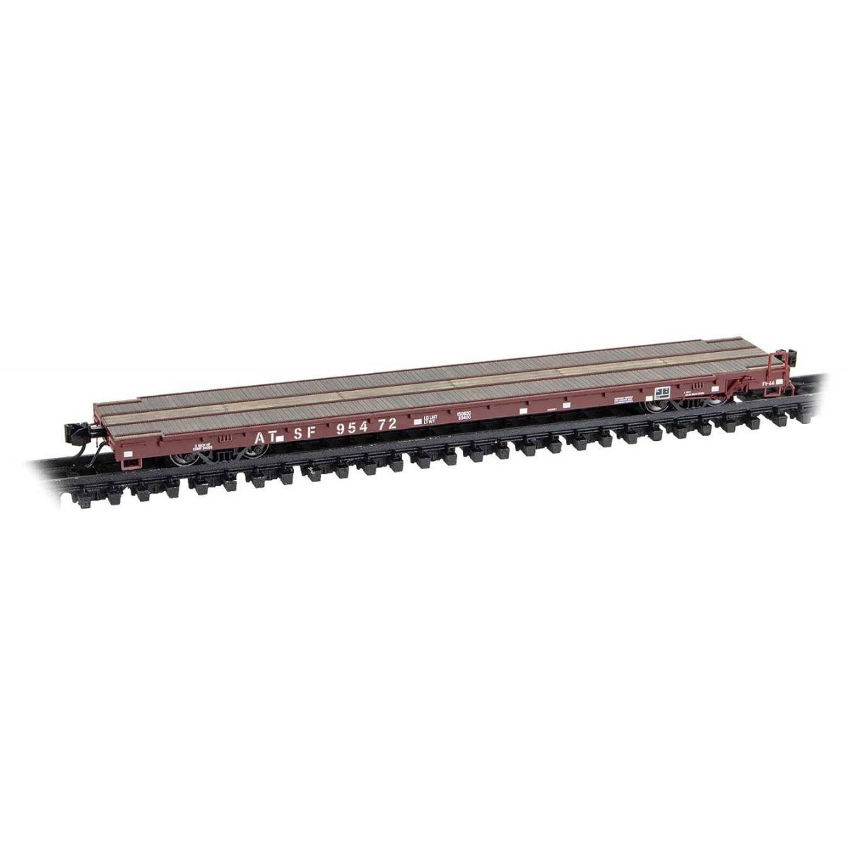 Thrall 60′ Flatcar - Ready to Run -- Santa Fe 95472 (Boxcar Red), N, Micro Trains Line 13400042
