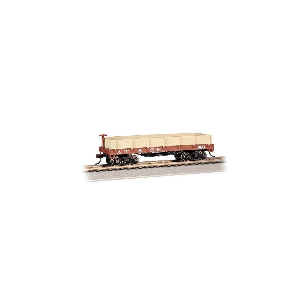 Old-Time Wood Gondola - Ready to Run -- Atchison, Topeka & Santa Fe 966 (Boxcar Red, beige)