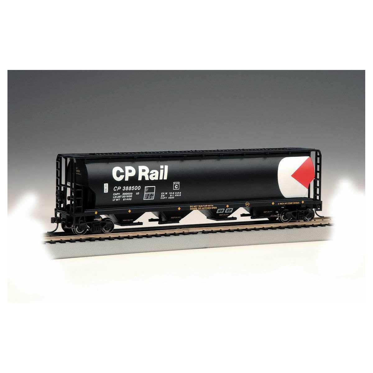 Canadian Cylindrical 4-Bay Grain Hopper - Ready to Run - Silver Series(R) -- Canadian Pacific (black, white, red Multimark Logo)