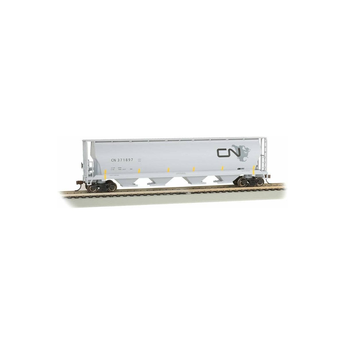 Canadian Cylindrical 4-Bay Grain Hopper - Ready to Run - Silver Series(R) -- Canadian National (gray, North America Logo)