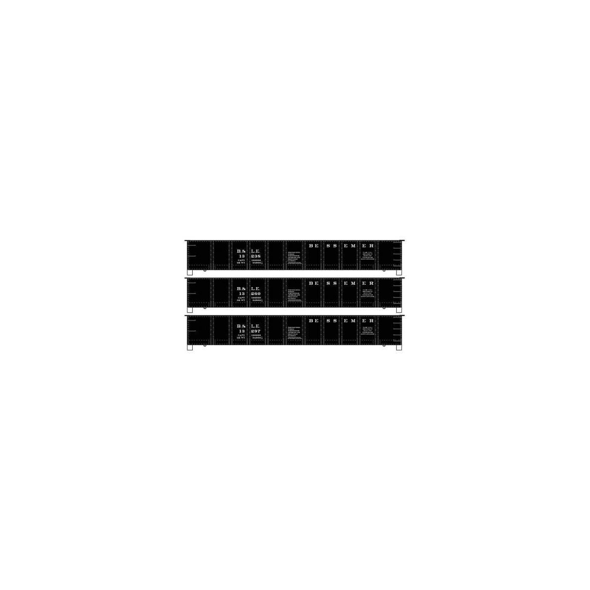 AAR 41′ Steel Gondola 3-Pack - Kit -- Bessemer & Lake Erie 13238, 13260, 13297 (black)