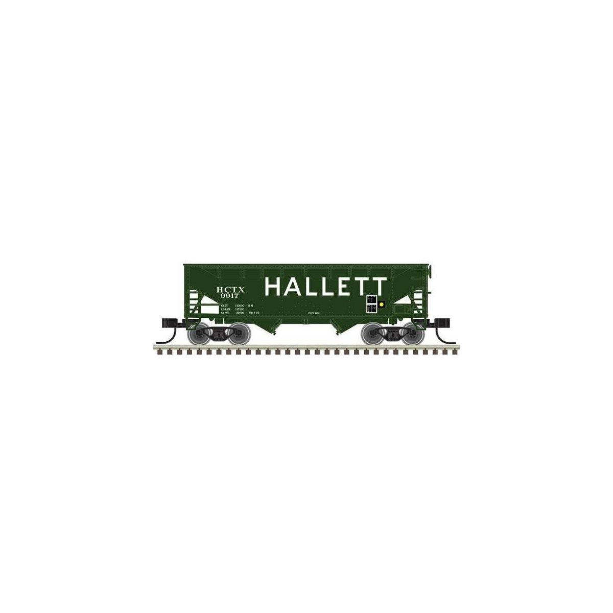 2-Bay Offset-Side Hopper with Flat Ends & Load - Ready to Run - Master(R) -- Hallett 9924 (green, white)