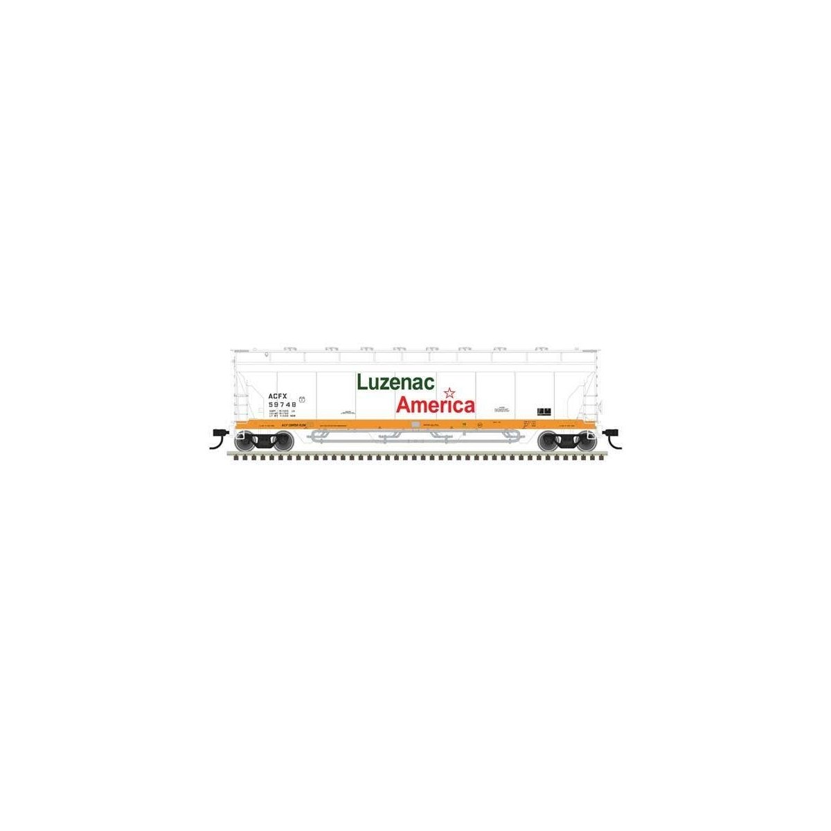 Pressureaide Centerflow Covered Hopper - Ready to Run - Master(R) -- Luzenac America 59762 (green, orange, white)