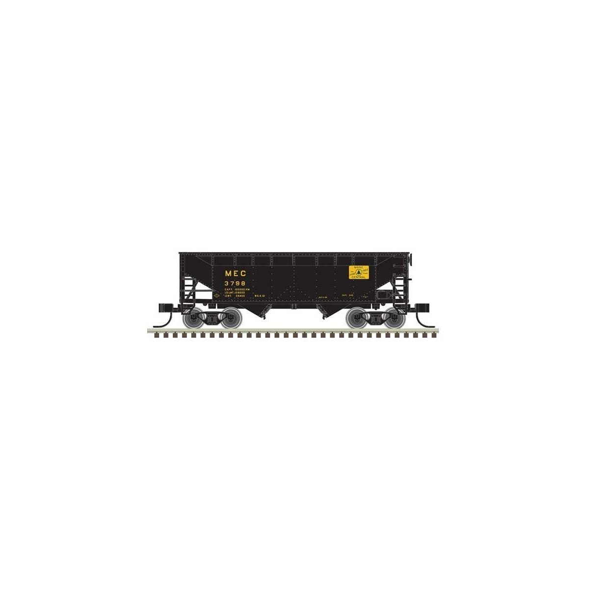 2-Bay Offset-Side Hopper with Flat Ends & Load - Ready to Run - Master(R) -- Maine Central 3754 (black, white, Harvest Gold)