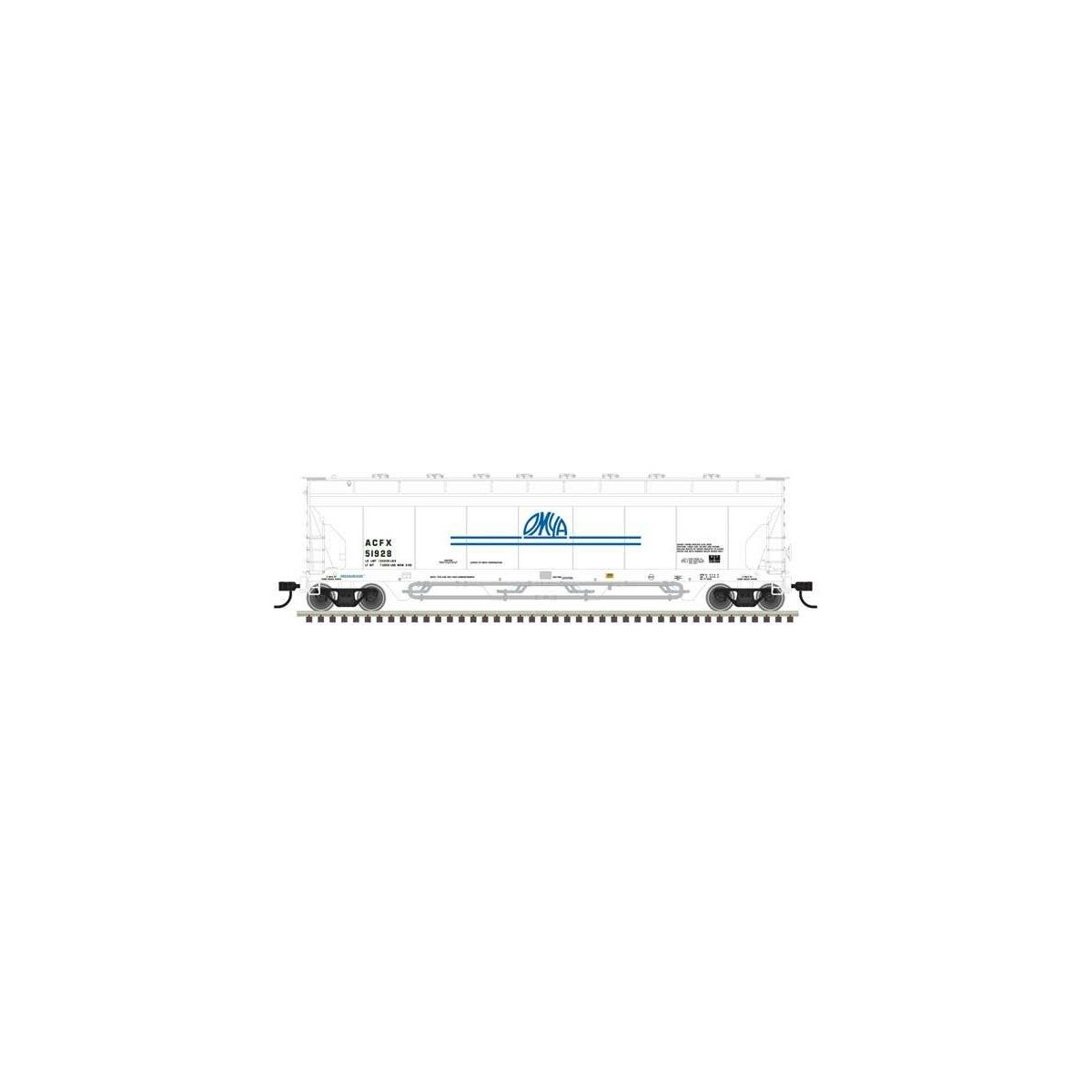 Pressureaide Centerflow Covered Hopper - Ready to Run - Master(R) -- OMYA 51066 (white, blue, Short Stripes)