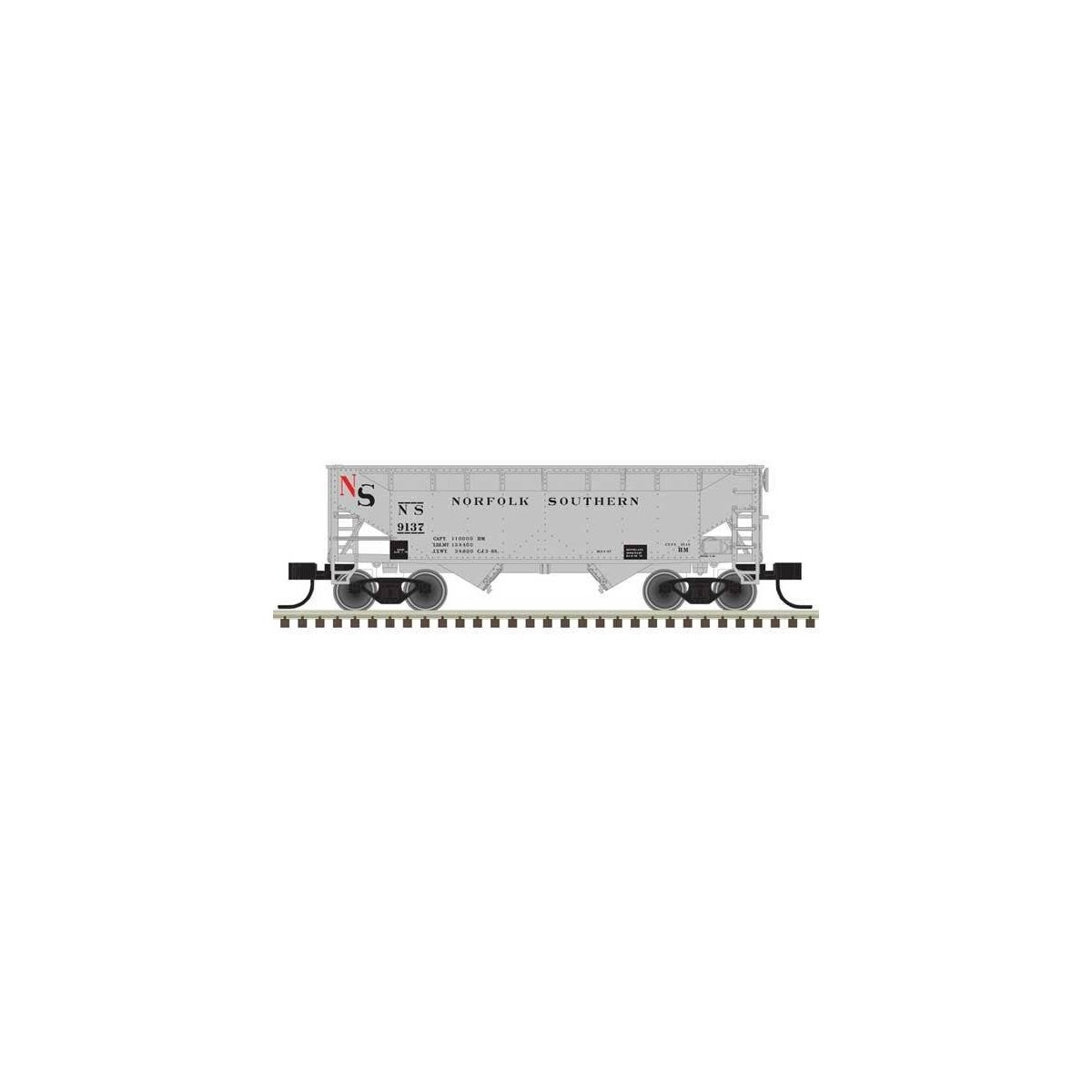 2-Bay Offset-Side Hopper with Flat Ends & Load - Ready to Run - Master(R) -- Original Norfolk Southern 9171 (gray, black, red)