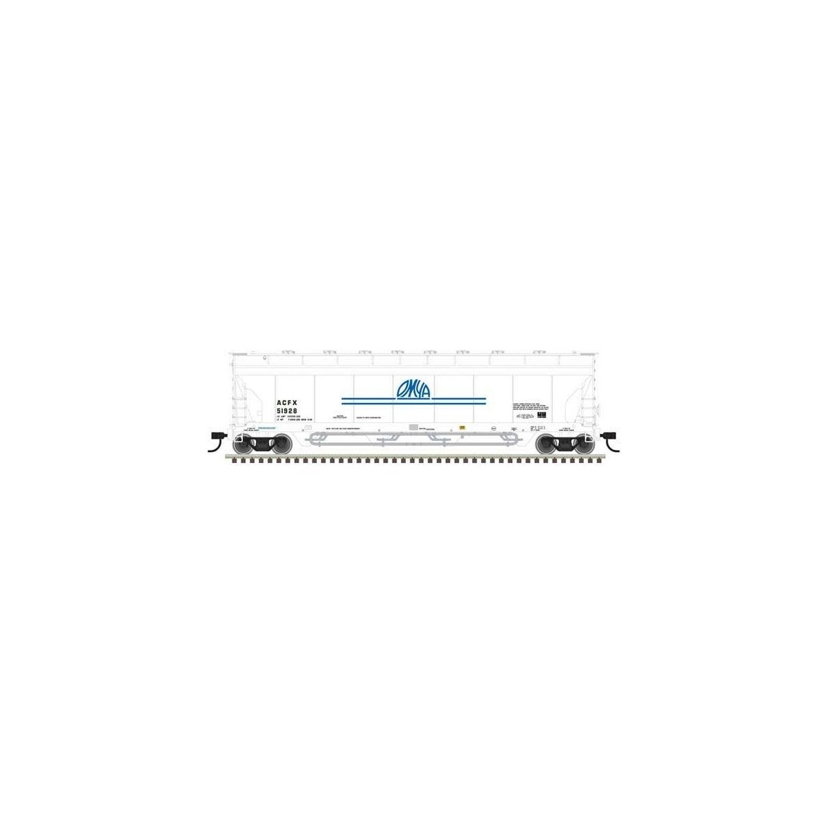 Pressureaide Centerflow Covered Hopper - Ready to Run - Master(R) -- OMYA 51761 (white, blue, Short Stripes)