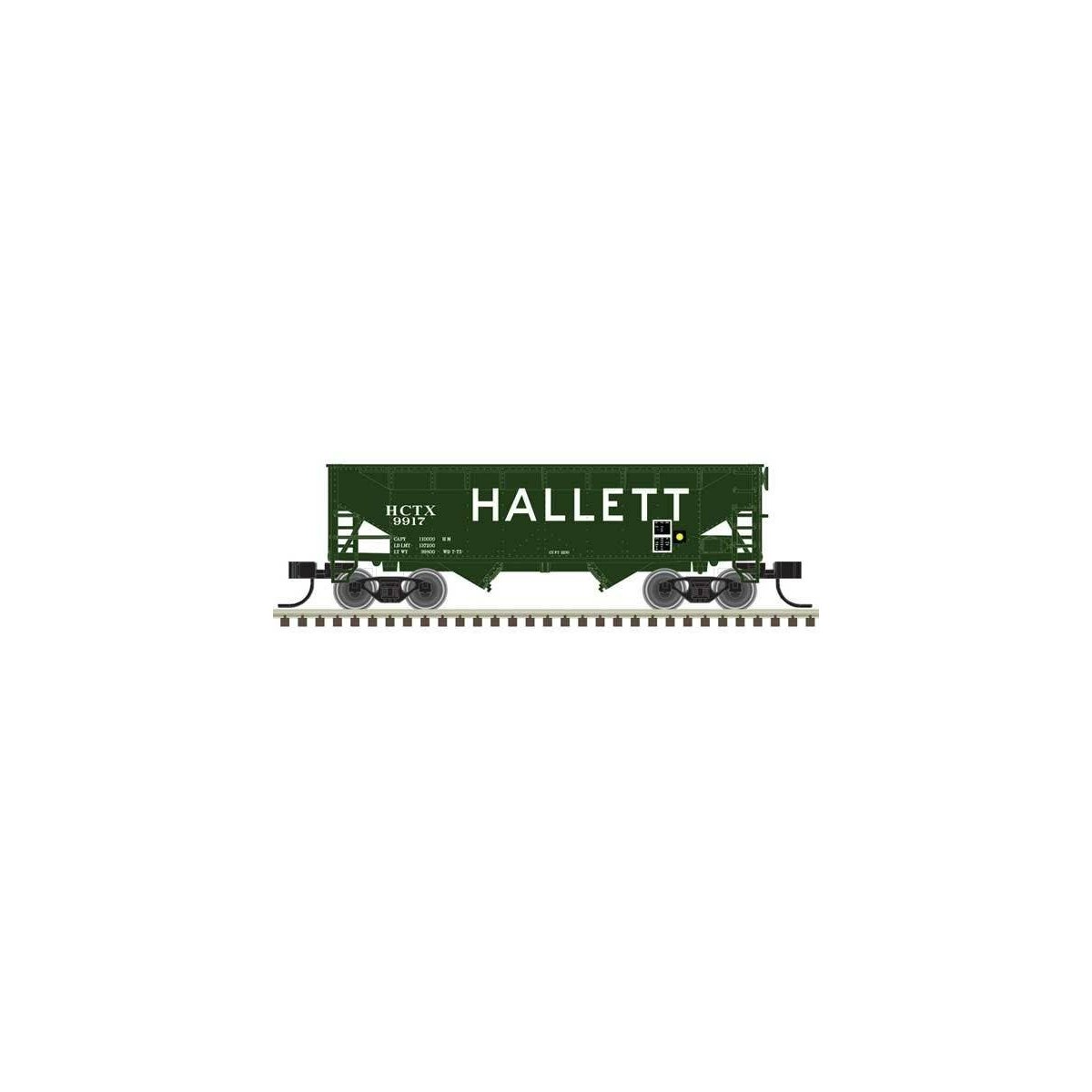 2-Bay Offset-Side Hopper with Flat Ends & Load - Ready to Run - Master(R) -- Hallett 9918 (green, white)