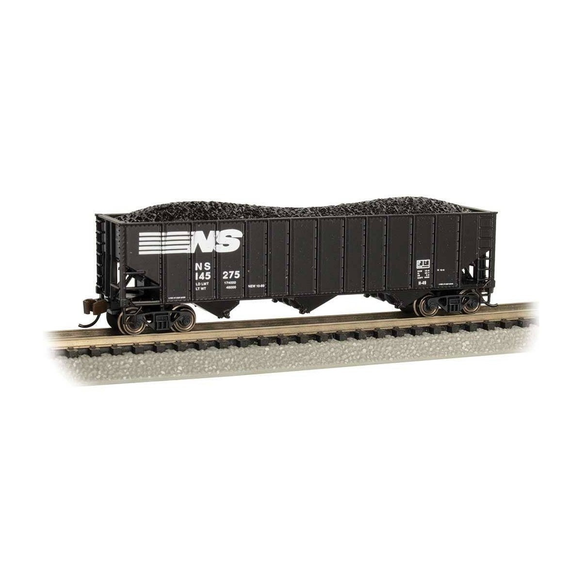 Bethlehem Steel 100-Ton 3-Bay Hopper - Ready to Run -- Norfolk Southern 145275 (black, white)