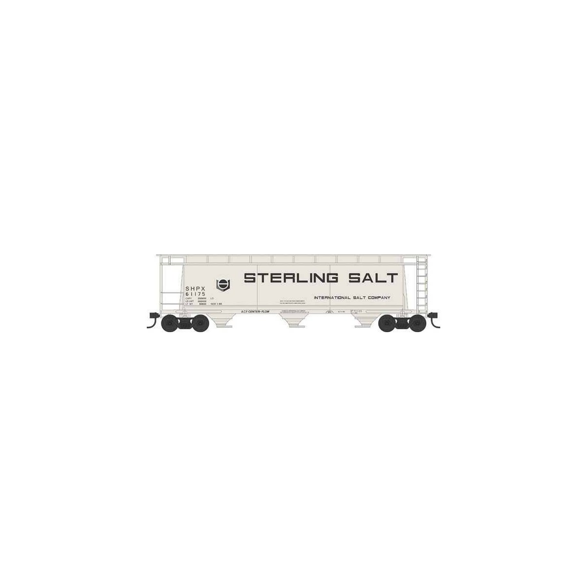 3-Bay Cylindrical Covered Hopper - Ready to Run - Executive Line -- Sterling Salt 61186 (Blt. 1-65, beige, black, Large Letterin