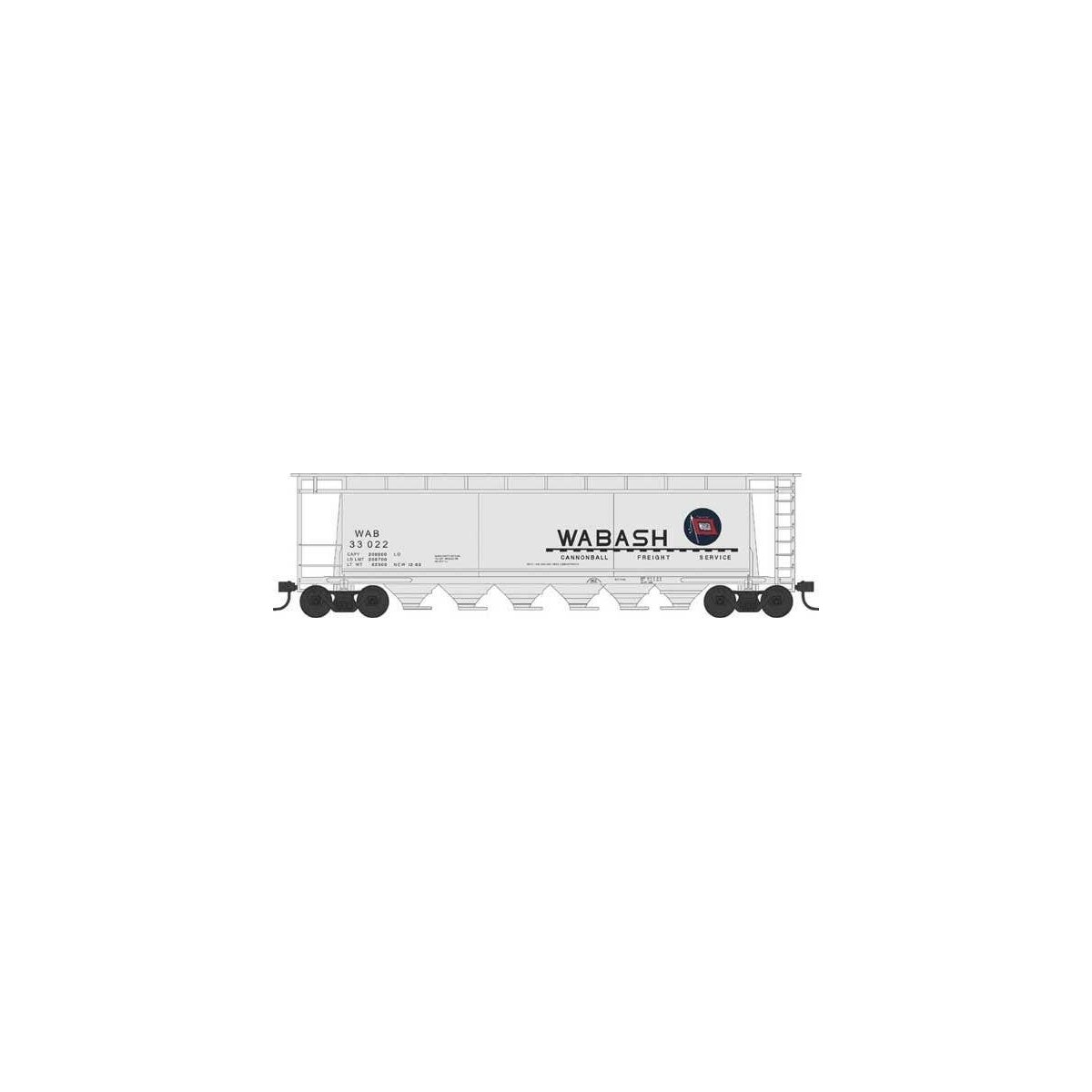 6-Bay Cylindrical Covered Hopper - Ready to Run - Executive Line -- Wabash 33050 (Blt. 12-63, gray, blue, red, Flag Logo)