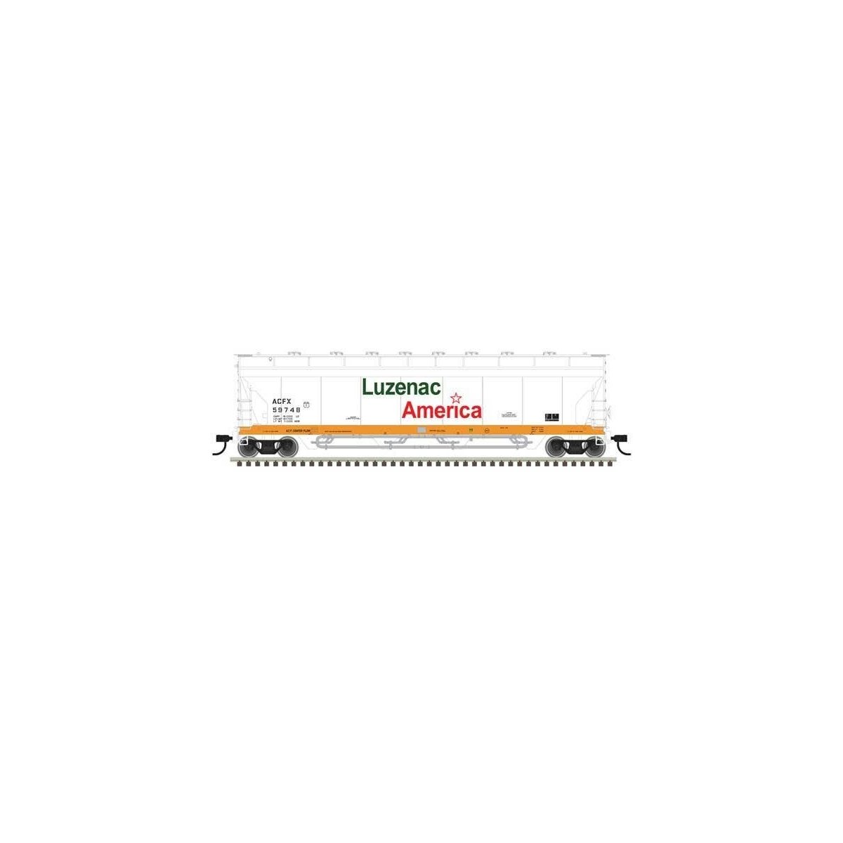 Pressureaide Centerflow Covered Hopper - Ready to Run - Master(R) -- Luzenac America 59748 (green, orange, white)
