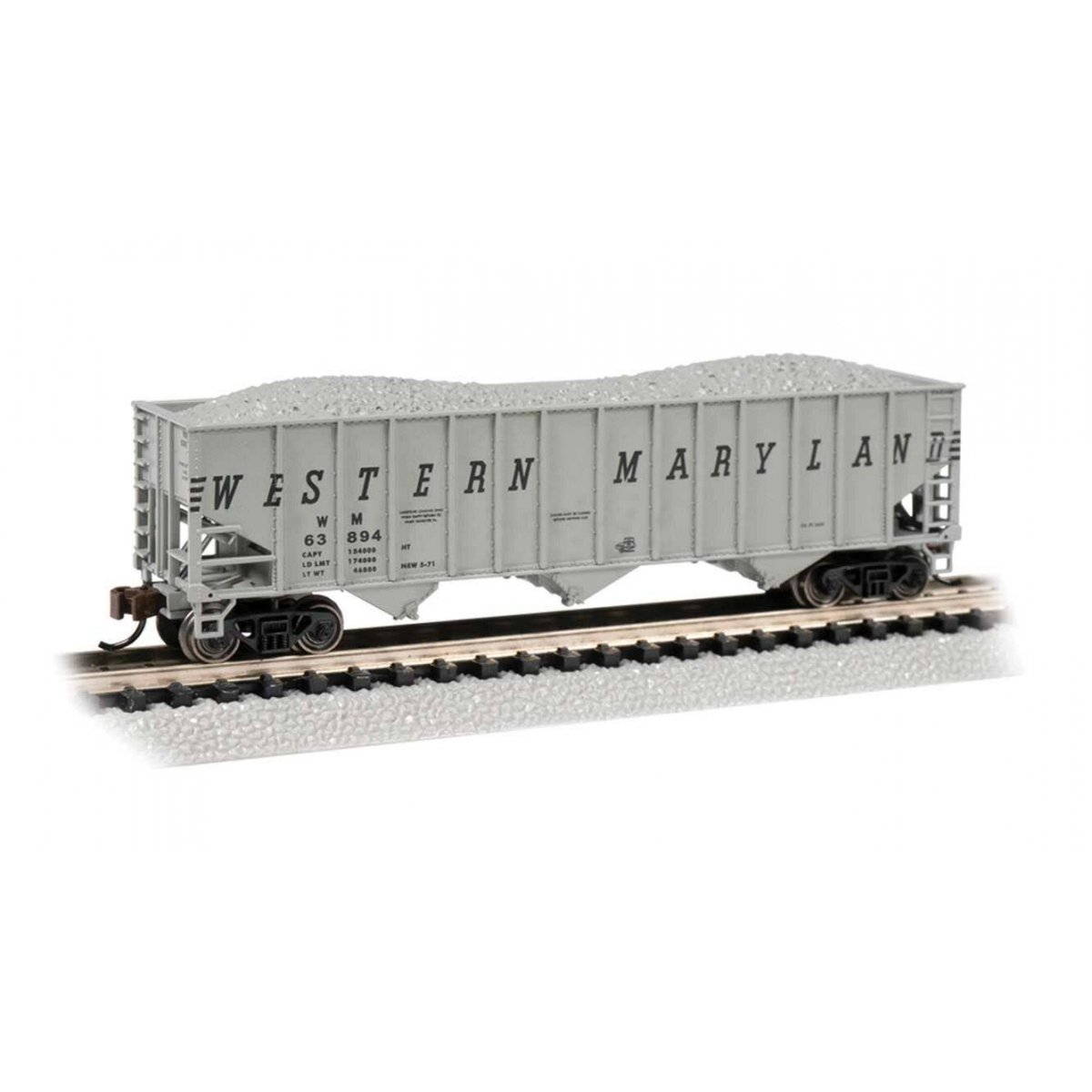 Bethlehem Steel 100-Ton 3-Bay Hopper - Ready to Run -- Western Maryland 63894 (gray, black, Speed Lettering)