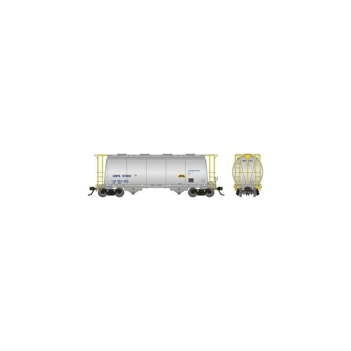 Procor 3,000 Cubic Foot Aluminum Covered Hopper 6-Pack - Ready to Run -- Procor Ltd. UNPX Set 2 (aluminum, yellow, No Logo)