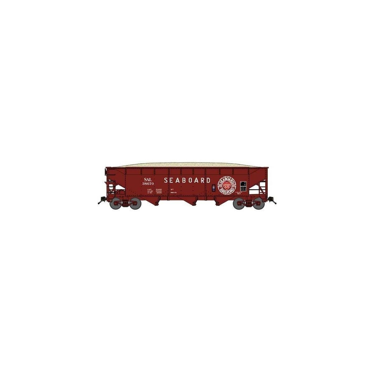 70-Ton Offset-Side 3-Bay Hopper w/Load - Ready to Run -- Seaboard Air Line 39256 (Post-1974,Boxcar Red, Heart Logo )