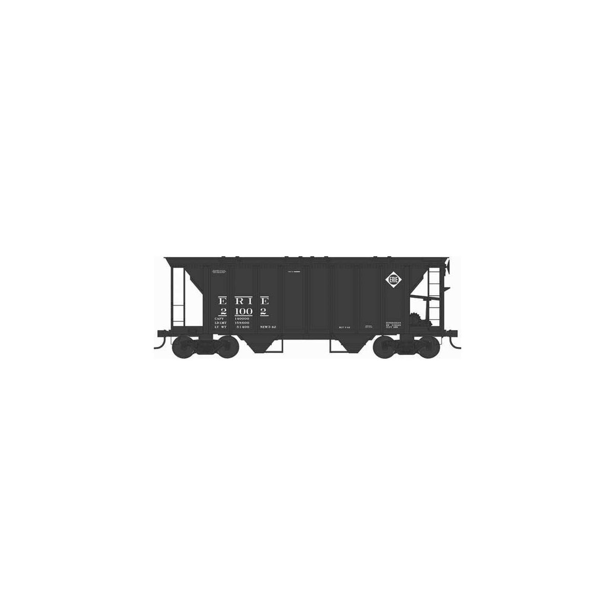 70-Ton 2-Bay Covered Hopper w/Closed Sides - Ready to Run - Executive Line -- Erie 21002 (Blt. 3-42 Repack 3-42, black, white)