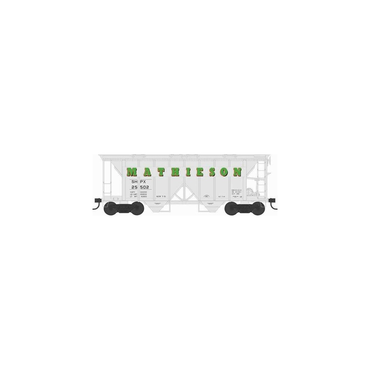 70-Ton 2-Bay Covered Hopper w/Open Sides - Ready to Run - Executive Line -- Mathieson 25507 (Blt. 7-51 Repack 7-51, gray, green,