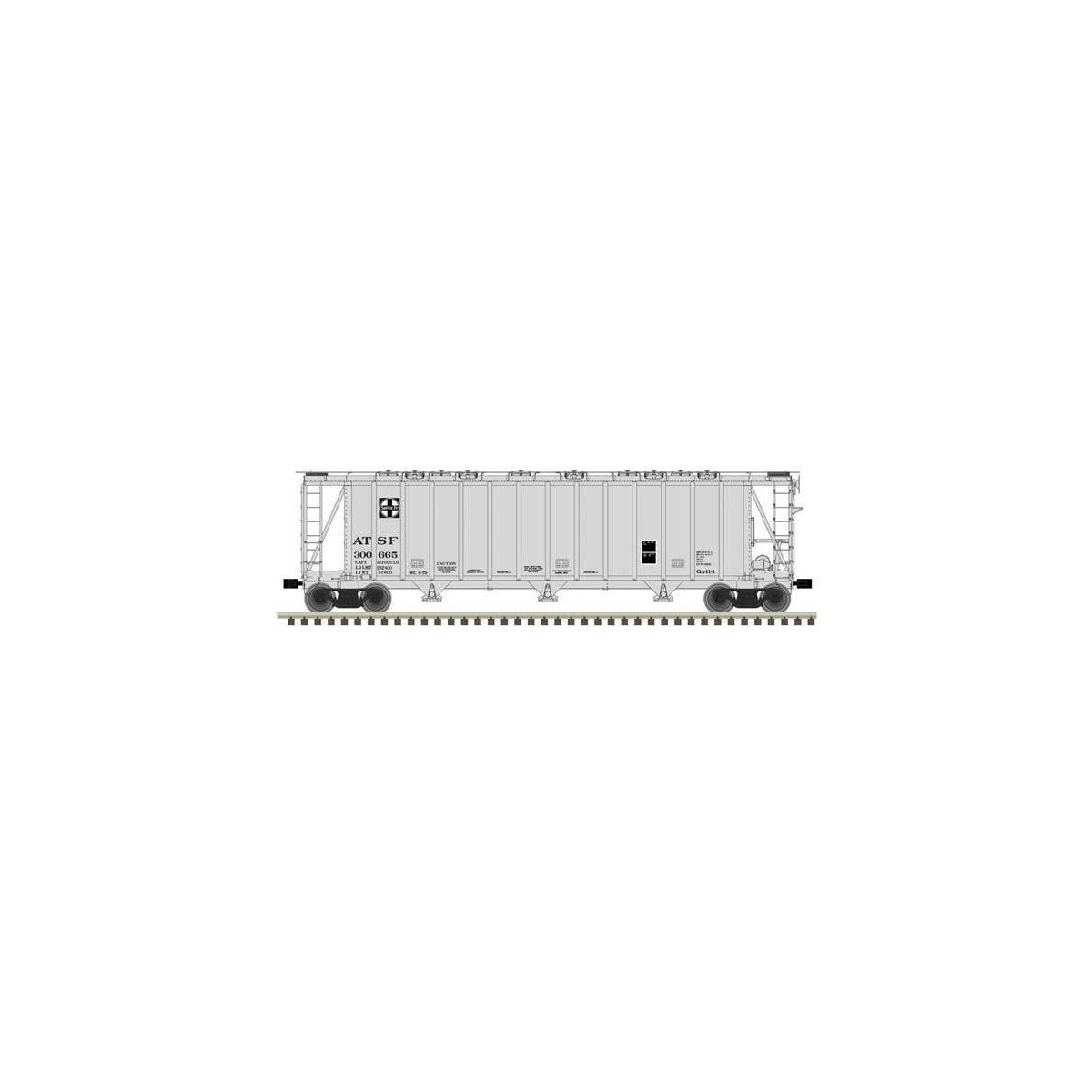 General American 3500 Dry-Flo 3-Bay Covered Hopper - Ready to Run -- Santa Fe 300684 (gray, black)