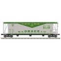 General American 3500 Dry-Flo 3-Bay Covered Hopper - Ready to Run -- WR Grace GACX 50304 (gray, green), N, Atlas Model Railroad 