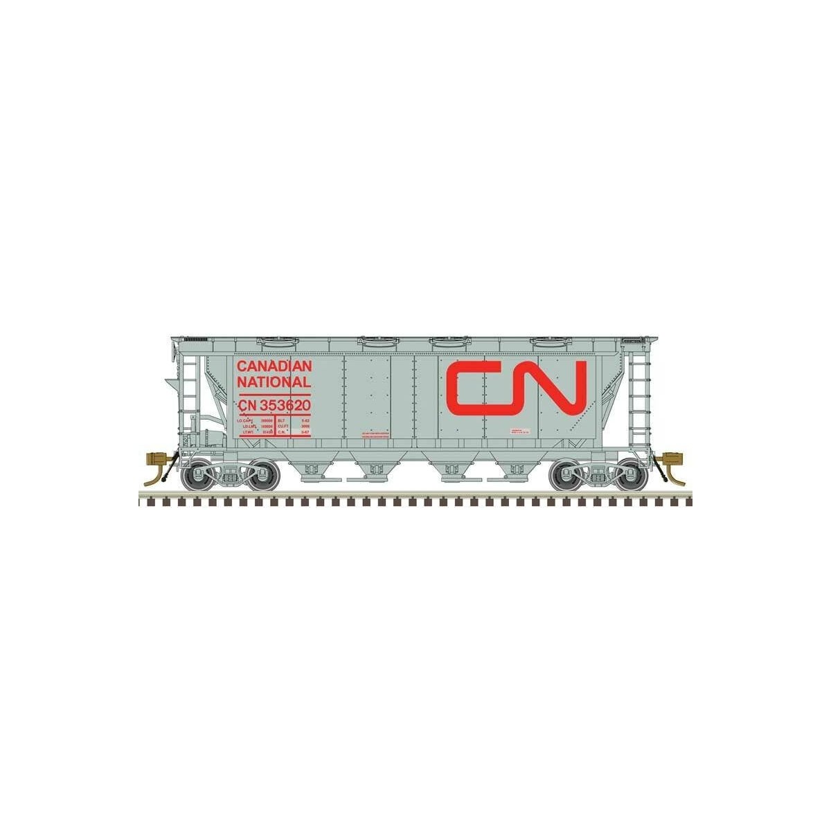 Slab-Side Covered Hopper - Ready to Run - Master(R) -- Canadian National 353637 (8 hatch, gray, red, Noodle Logo)