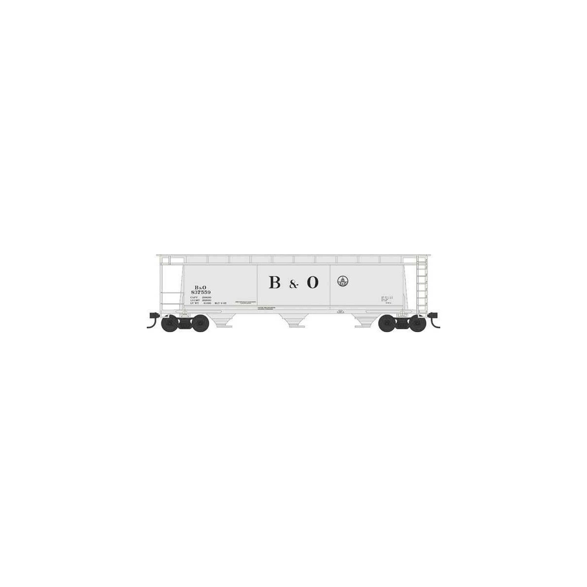 3-Bay Cylindrical Covered Hopper - Ready to Run - Executive Line -- Baltimore & Ohio 837564 (Blt. 9-65, gray, black, Small Capit