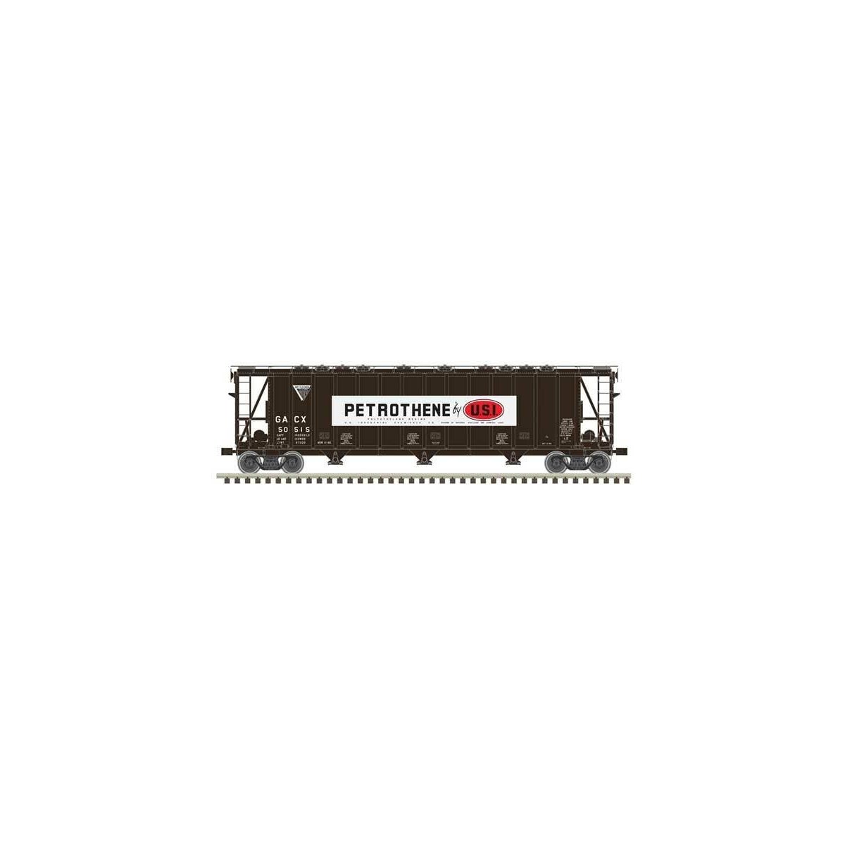 General American 3500 Dry-Flo 3-Bay Covered Hopper - Ready to Run -- USI Petrothene GACX 50433 (black, white)