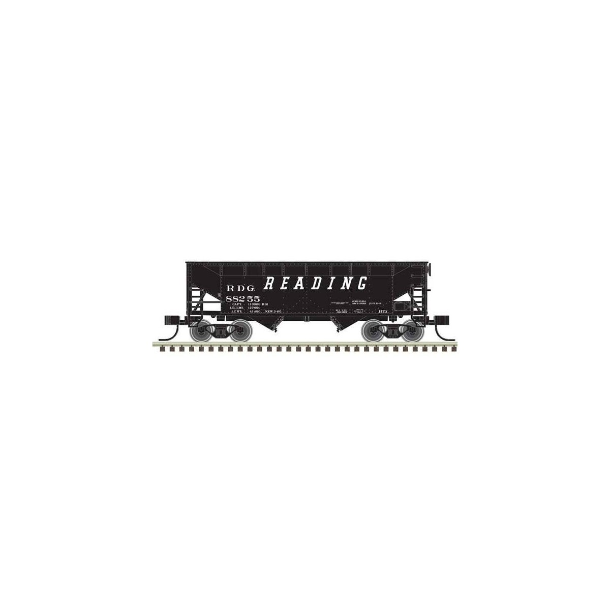 2-Bay Offset-Side Hopper with Flat Ends & Load - Ready to Run - Master(R) -- Reading 88203 (black, white)