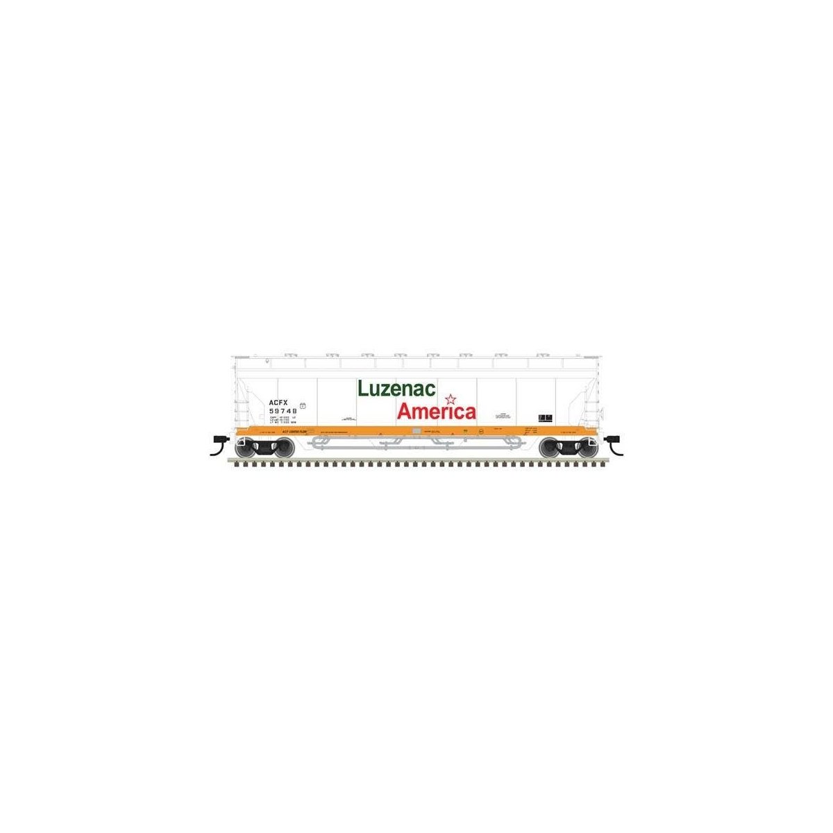 Pressureaide Centerflow Covered Hopper - Ready to Run - Master(R) -- Luzenac America 59755 (green, orange, white)
