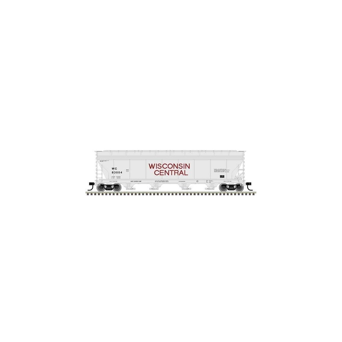 ACF 5250 Centerflow Covered Hopper - Ready to Run - Master(R) Plus -- Wisconsin Central 83004 (gray, maroon)