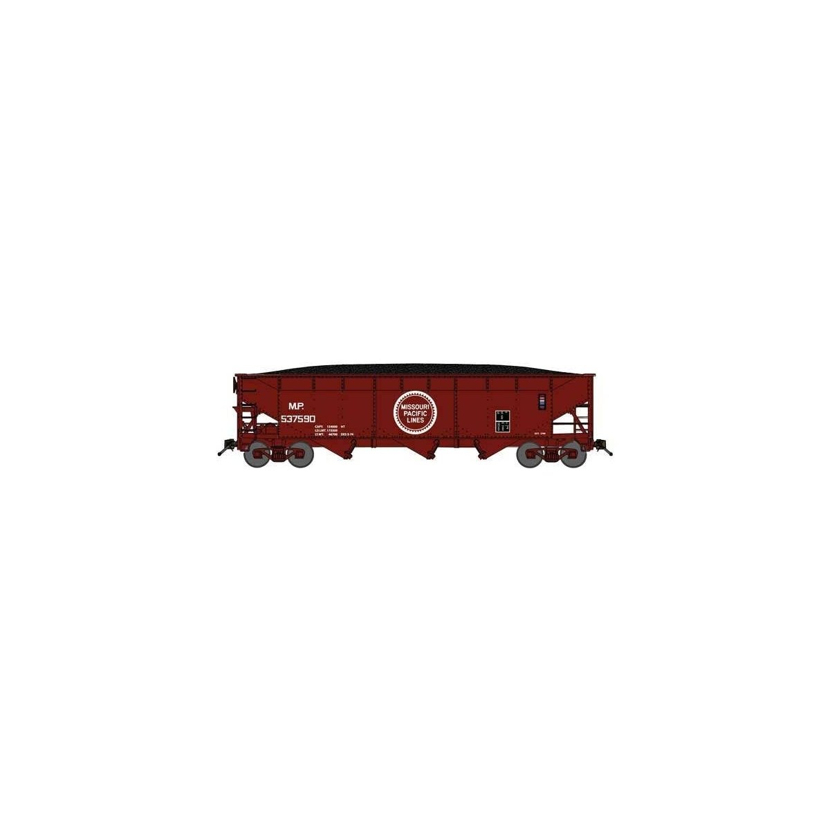 70-Ton Offset-Side 3-Bay Hopper w/Load - Ready to Run -- Missouri Pacific 537376 (Boxcar Red, Large Centered Buzz Saw Logo)