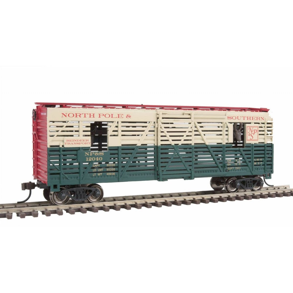 40′ Animated Stock Car with Reindeer - Ready-to-Run - Silver Series(R) -- North Pole & Southern 12040 (Reindeer Transport red,