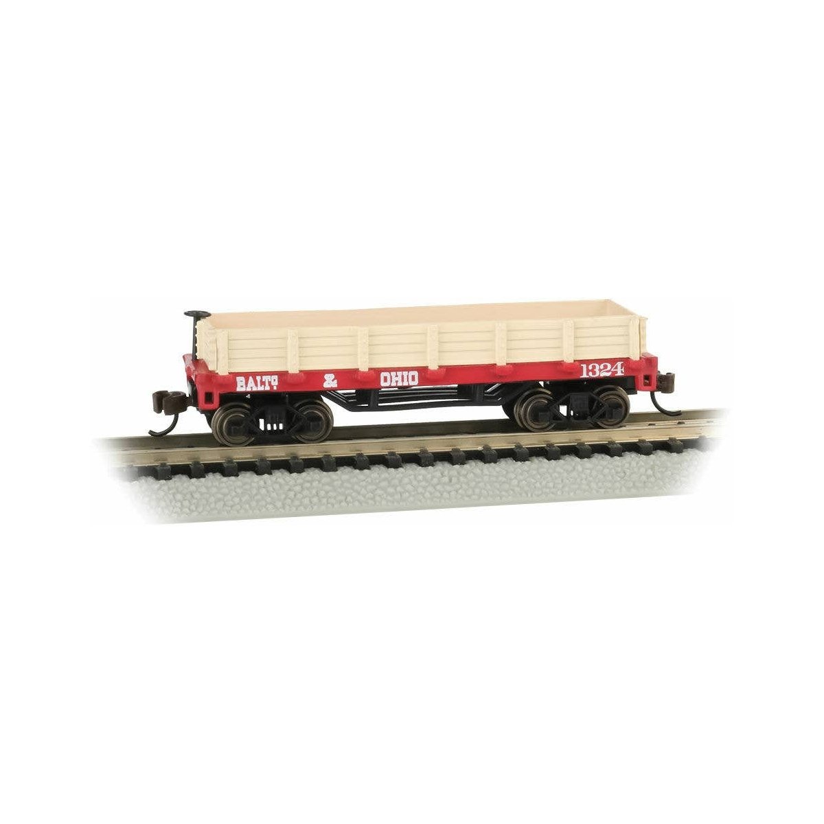 Old-Time Wood Gondola - Ready to Run -- Baltimore & Ohio 1324 (red), N Bachmann Industries 15452