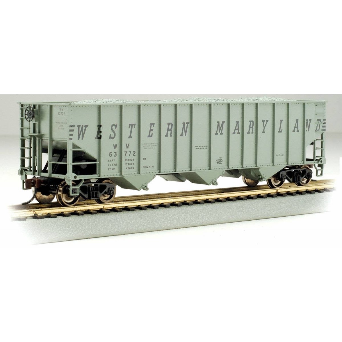 Bethlehem Steel 3-Bay 100-Ton Open Hopper - Ready to Run - Silver Series(R) -- Western Maryland 63834 (gray, black ′Speed Lett