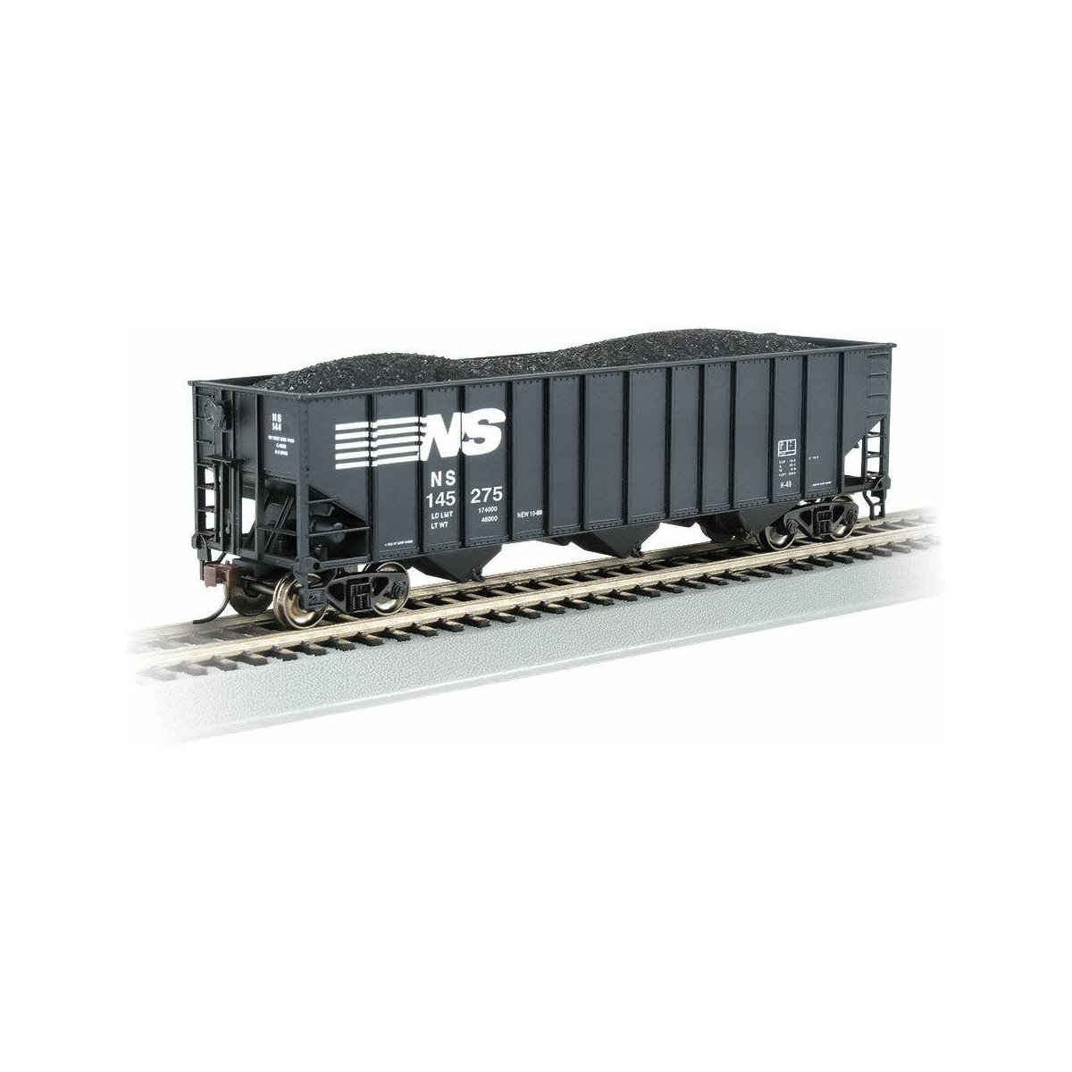Bethlehem Steel 3-Bay 100-Ton Open Hopper - Ready to Run - Silver Series(R) -- Norfolk Southern 145275 (black, white), HO Bachma