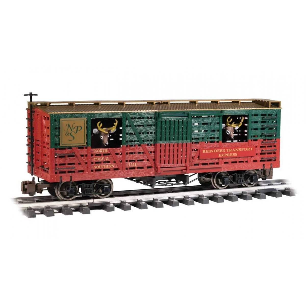Animated Stock Car with Reindeer - Ready to Run -- Christmas (green, red), G Bachmann Industries 98709