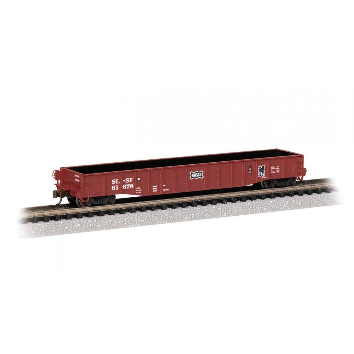 52′6′ Drop-End Gondola - Ready to Run -- St. Louis-San Francisco 61678 (Boxcar Red, black Frisco Coonskin Logo), N Bachmann 