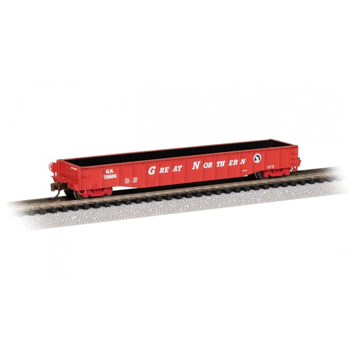 52′6′ Drop-End Gondola - Ready to Run -- Great Northern 72826 (red, white, black Small Rocky Silhouette Logo), N Bachmann In