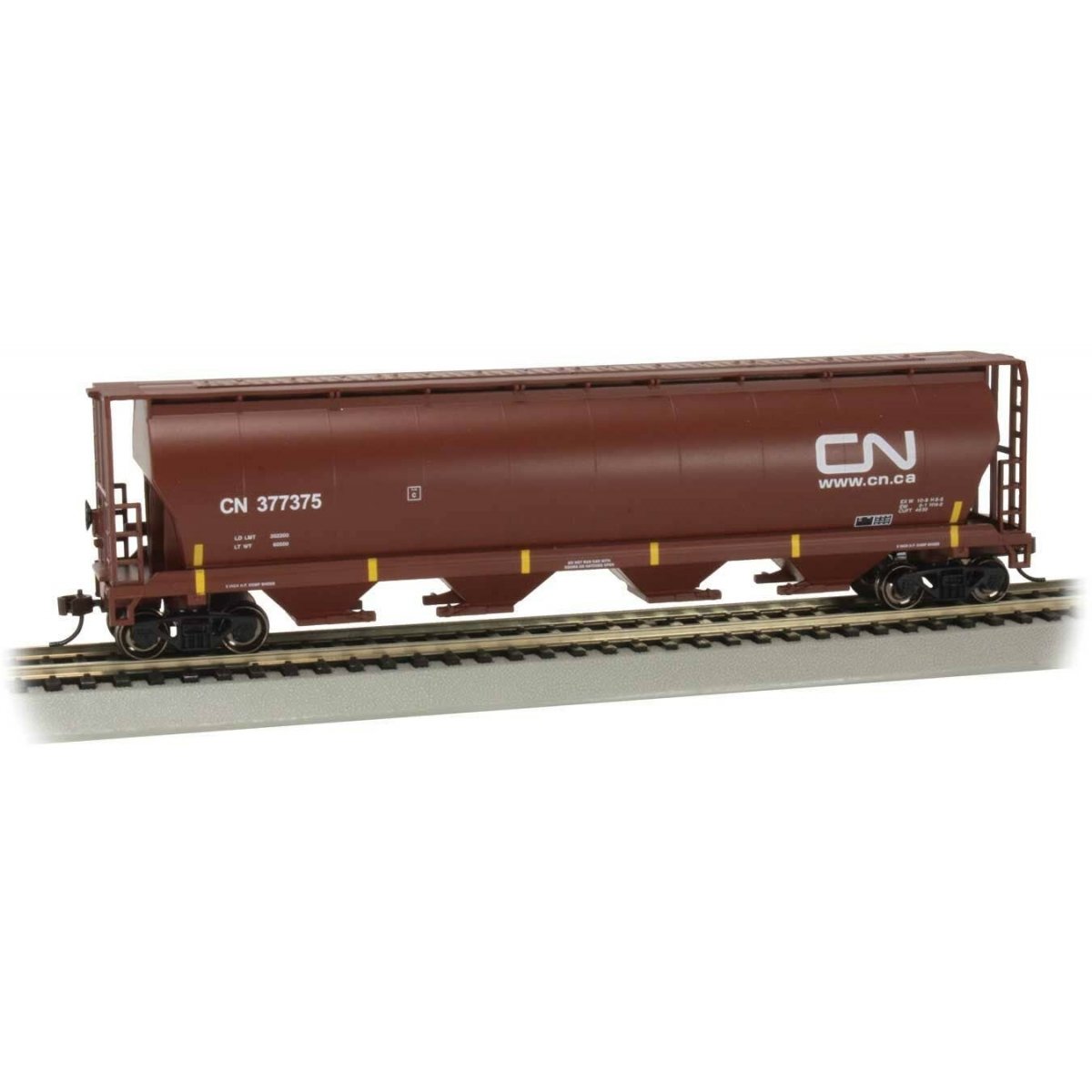 Canadian Cylindrical 4-Bay Grain Hopper - Ready to Run - Silver Series(R) -- Canadian National 377375 (Boxcar Red, CN Noodle), H