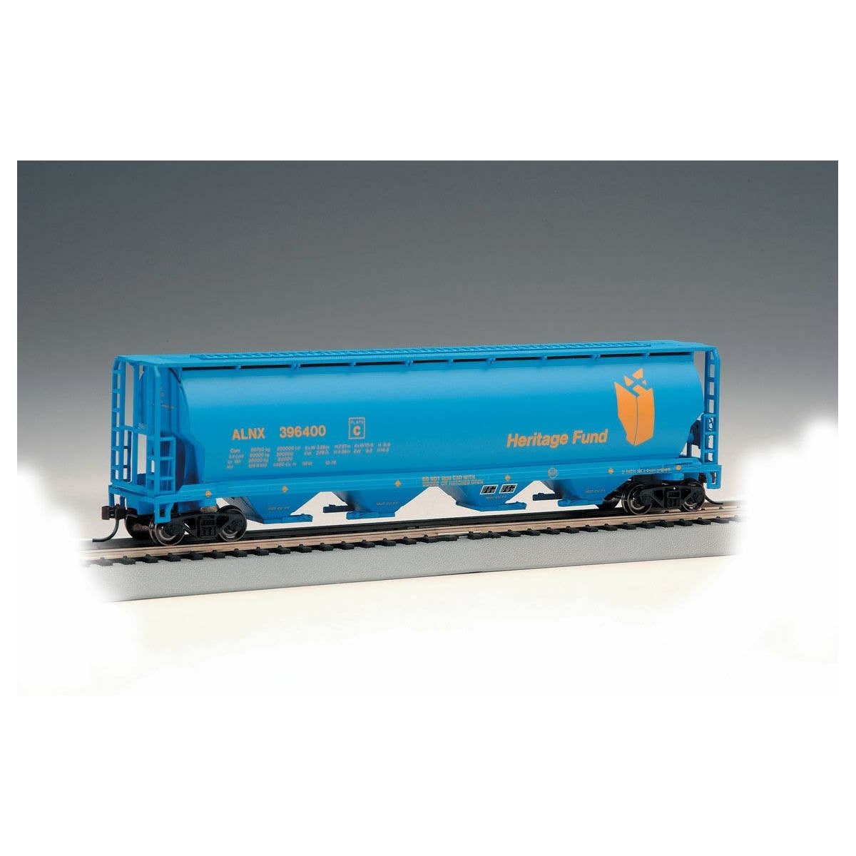 Canadian Cylindrical 4-Bay Grain Hopper - Ready to Run - Silver Series(R) -- Alberta Heritage Fund ALNX (blue, yellow), HO Bachm