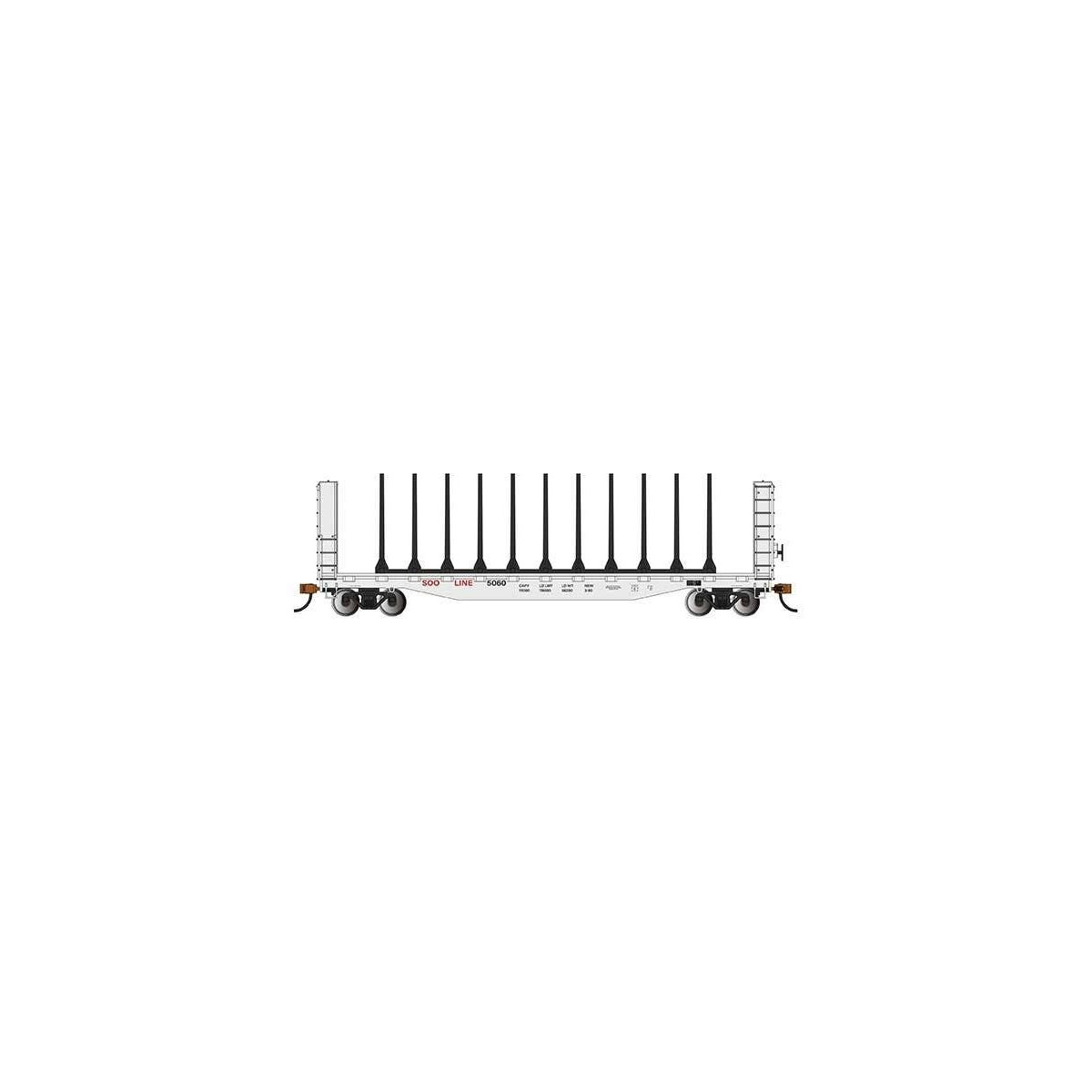 52′ Centerbeam Bulkhead Flatcar - Ready to Run -- Soo Line 5060 (white), HO Bachmann Industries 12906