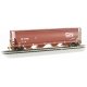 Canadian Cylindrical 4-Bay Grain Hopper with FRED - Ready to Run -- Canadian National 377399 (Boxcar Red, Yellow Conspicuity Mar